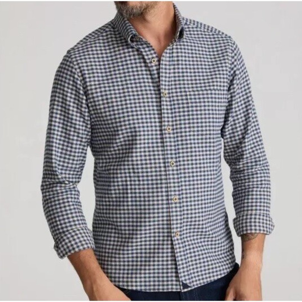 Untuckit Large Blue Beige Check L/S Button Up "Cerasuolo"Flannel Shirt Sz 2XL EC - Picture 5 of 8